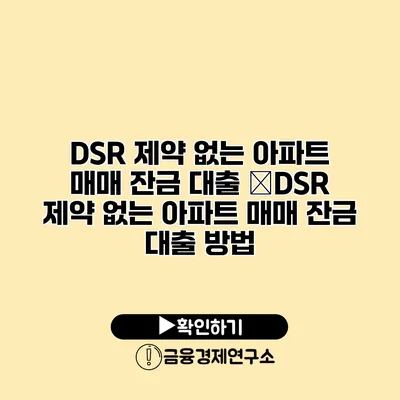 DSR 제약 없는 아파트 매매 잔금 대출 �DSR 제약 없는 아파트 매매 잔금 대출 방법