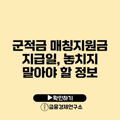 군적금 매칭지원금 지급일, 놓치지 말아야 할 정보