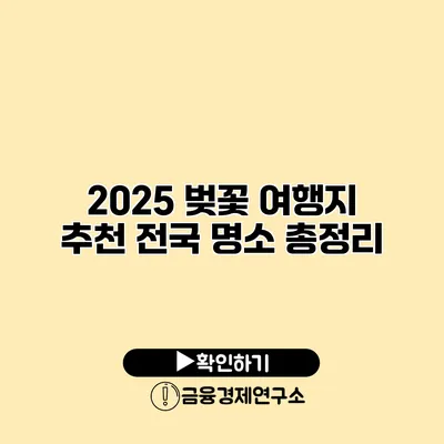 2025 벚꽃 여행지 추천 전국 명소 총정리