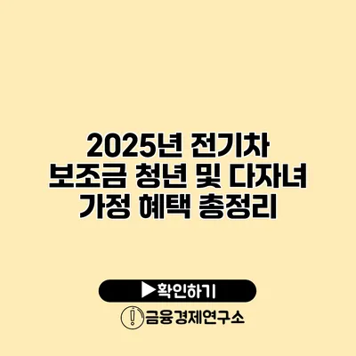 2025년 전기차 보조금 청년 및 다자녀 가정 혜택 총정리