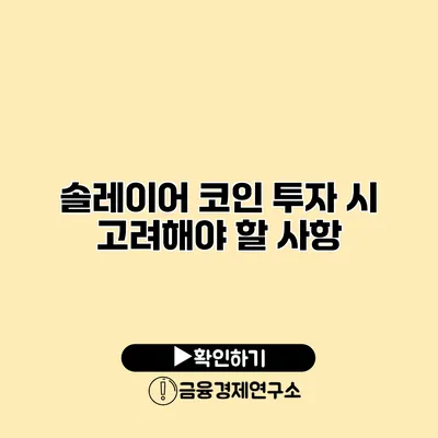 솔레이어 코인 투자 시 고려해야 할 사항