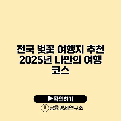전국 벚꽃 여행지 추천 2025년 나만의 여행 코스